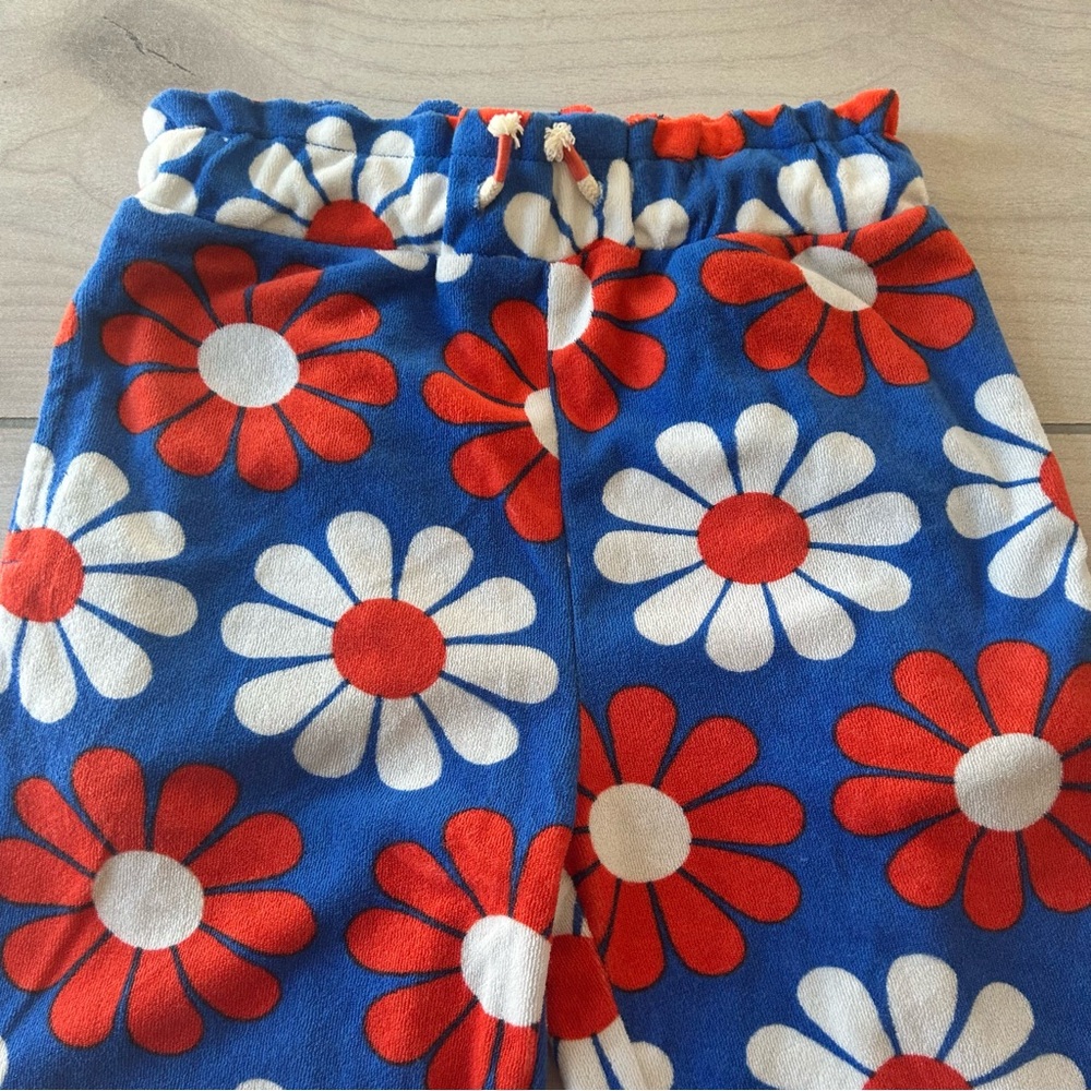 NWOT Mini Boden Blue & Red Terry Cotton Towelling Sweatpants Floral Pattern - Picture 2 of 4